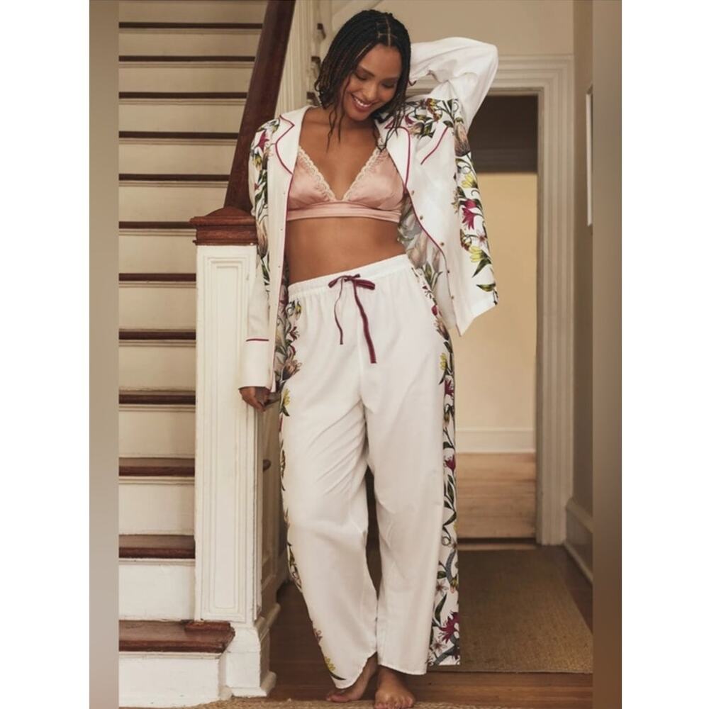 Anthropologie Victoria Garcia Floral Botanical Cotton Pajama Set Size Small